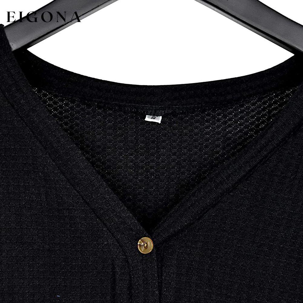 Womens Waffle Knit Tunic Blouse Tie Knot Henley Tops __stock:200 clothes refund_fee:800 tops