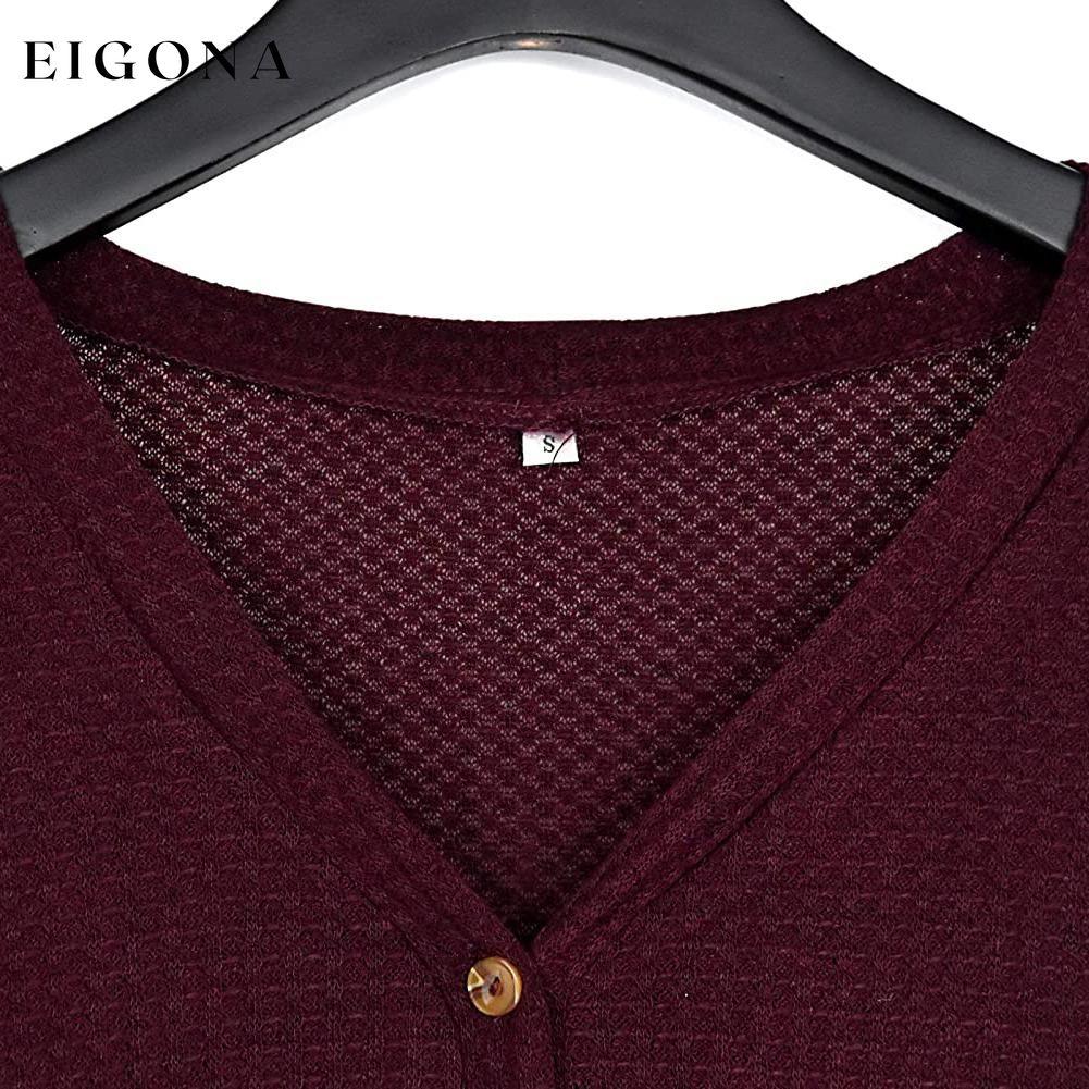 Womens Waffle Knit Tunic Blouse Tie Knot Henley Tops __stock:200 clothes refund_fee:800 tops