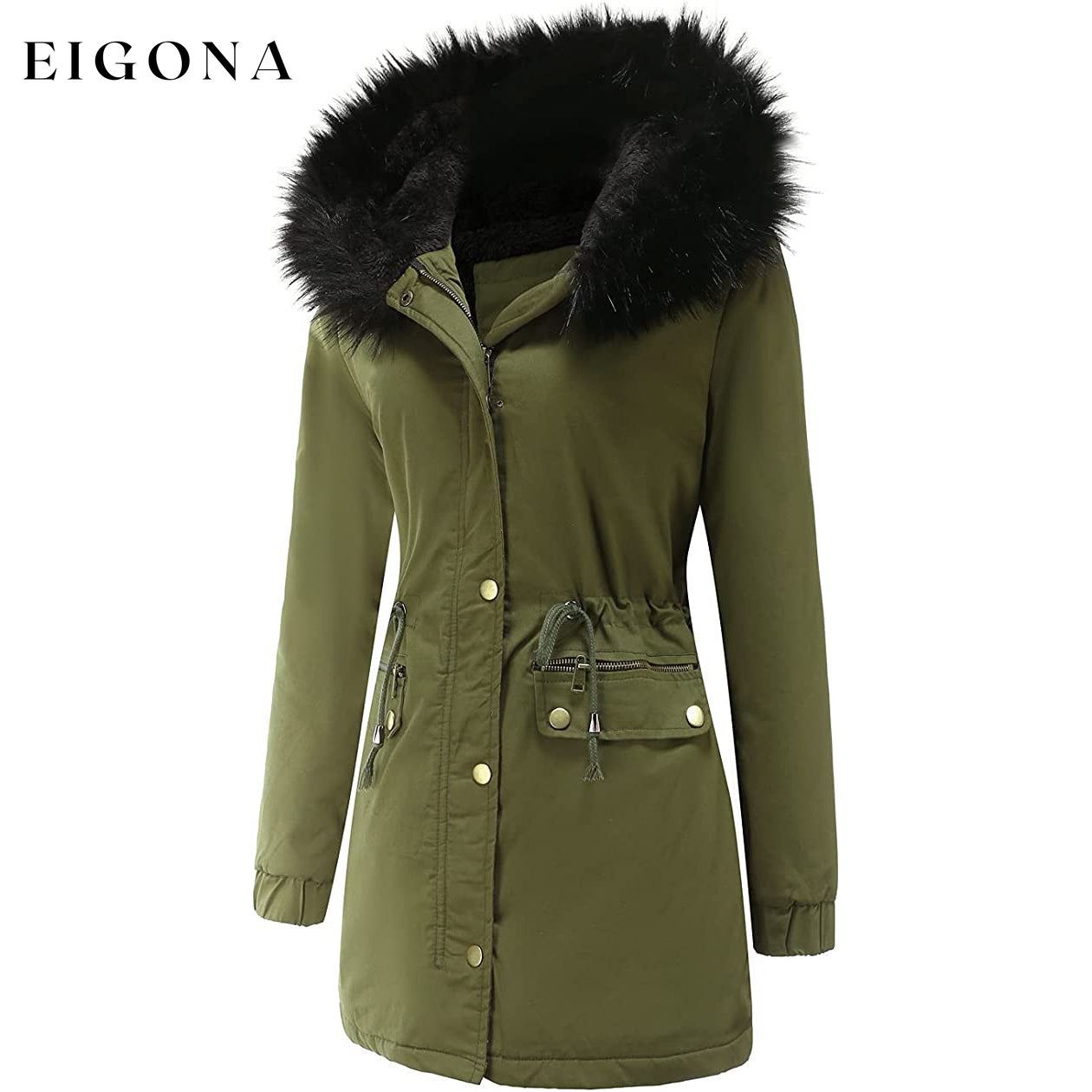 Women's Winter Coat Warm Thick Black Fleece Lined Wide Furry Hood Parka __stock:50 Jackets & Coats refund_fee:2200